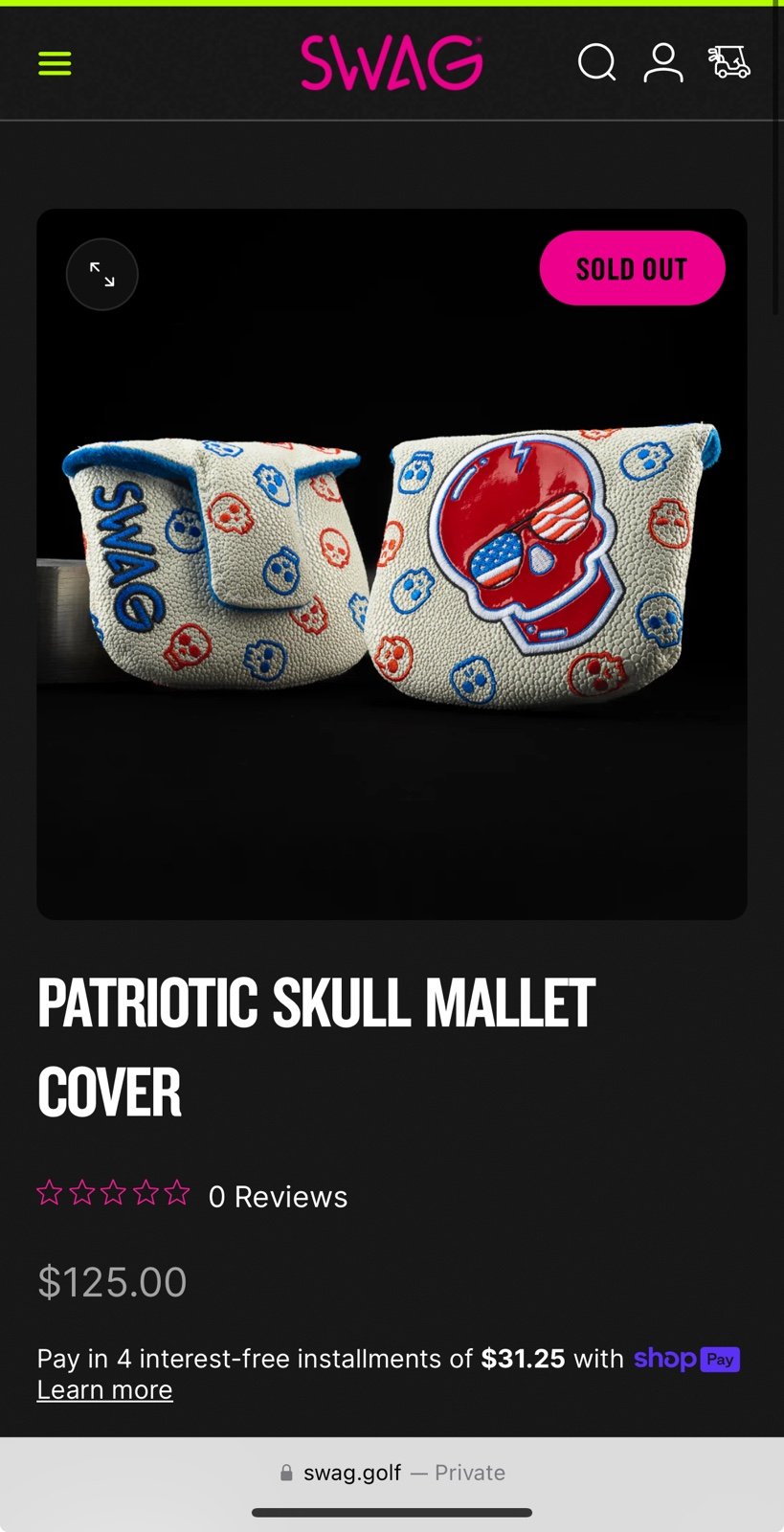 Swag Golf Mallet Putter Headcover Patriotic Skull