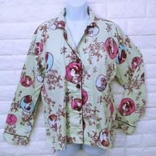 PJ Salvage Pajama Shirt Top -M(12) Novelty Geisha Cherry Blossom Wave Lime Pink