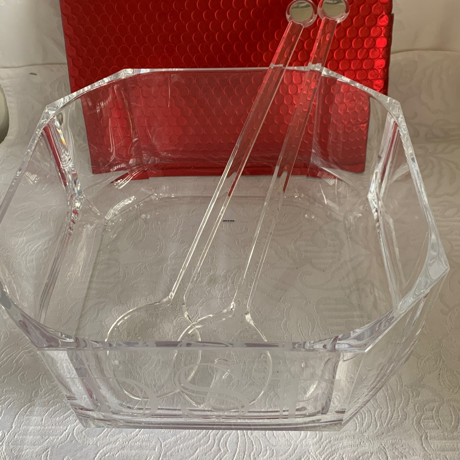 Grainware Acrylic Octagon Salad Set/ salad bowl with serving spoons