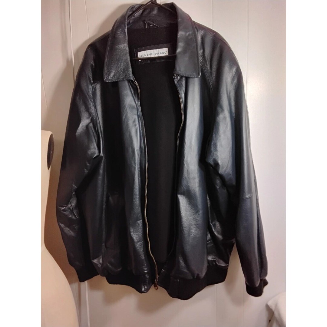 Irvine Parks Navy Blue Men Leather Jacket Size 3XL-Tl