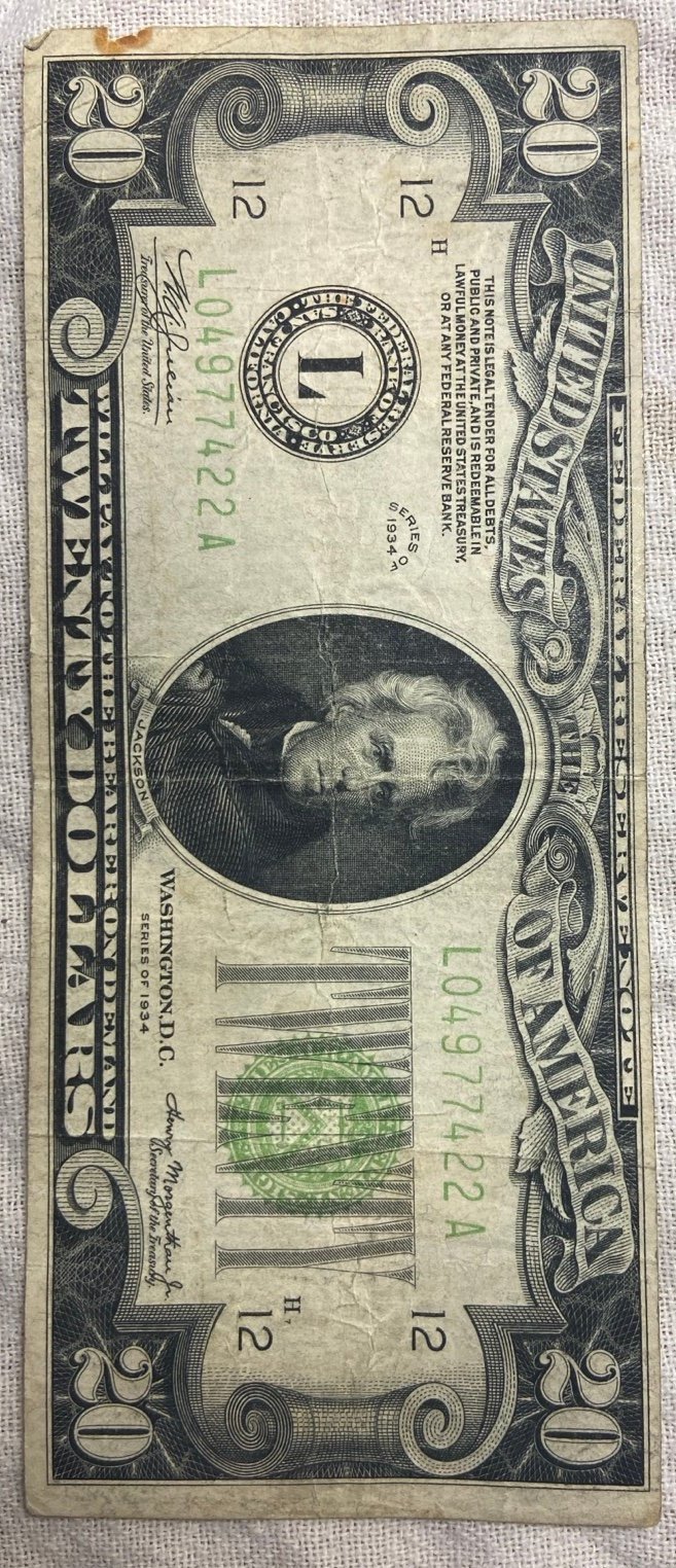 1934 series US 20 Bill/Bank Note “Misprinted”