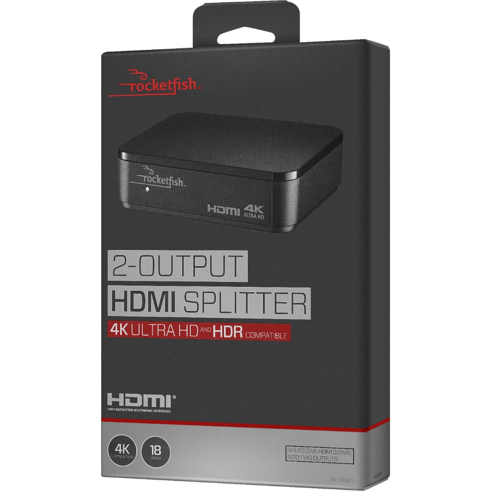 Rocketfish™ - 2-Output HDMI Splitter with 4K and HDR Pass-Through - Black