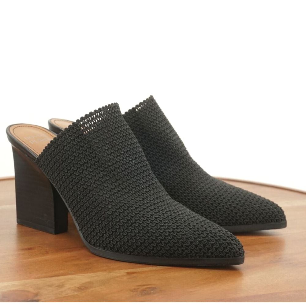 Donald Pliner Womens Vami Mules Block Heel Pointed Toe Black Knit Size 9.5M