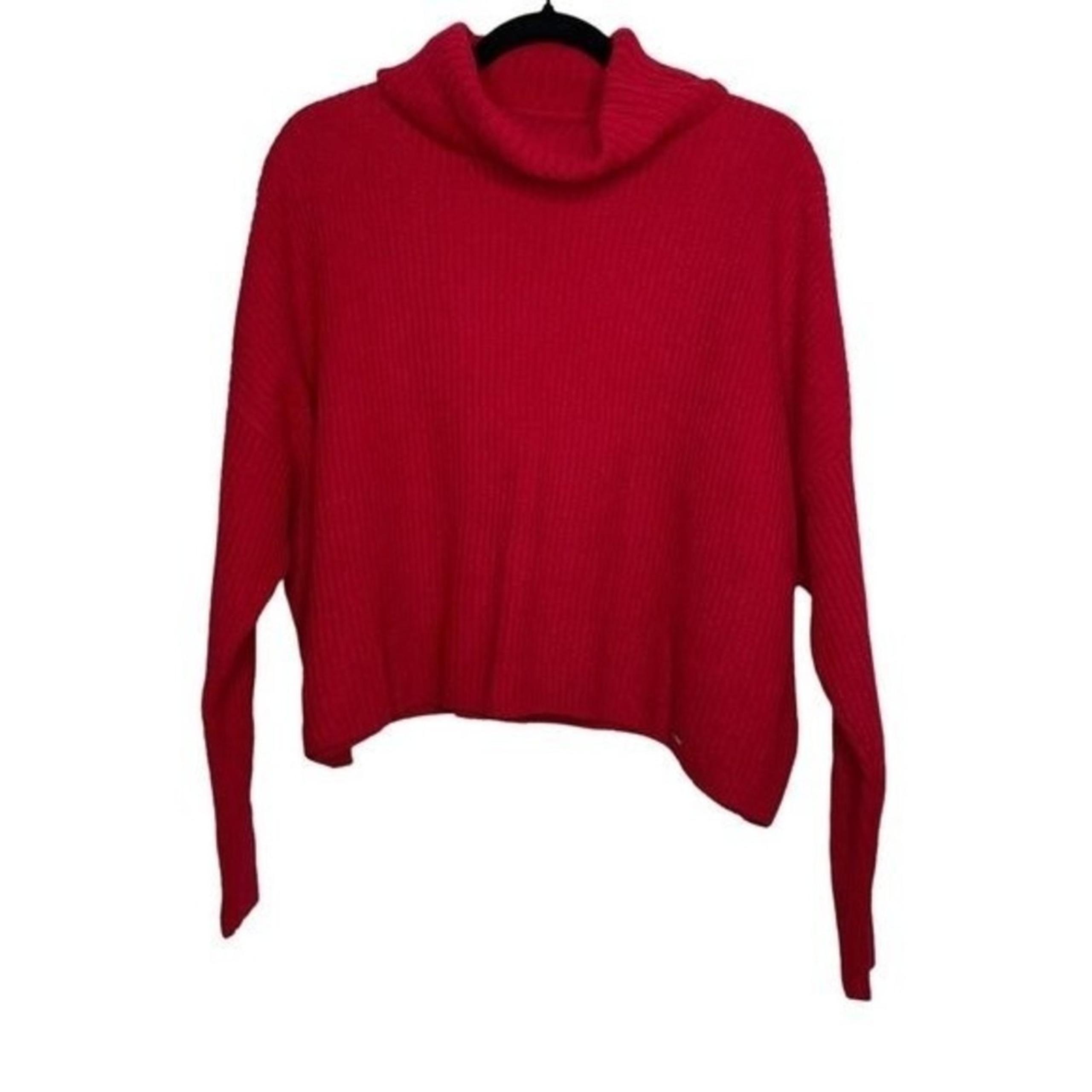 Hollister Red Cowl Neck Cropped Sharkbite Hem Sweater XS
