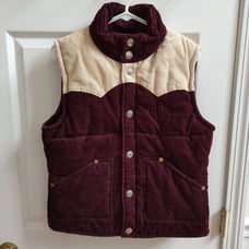 True Religion Burgundy Cream Corduroy Vest Women's L Run Small Y2K