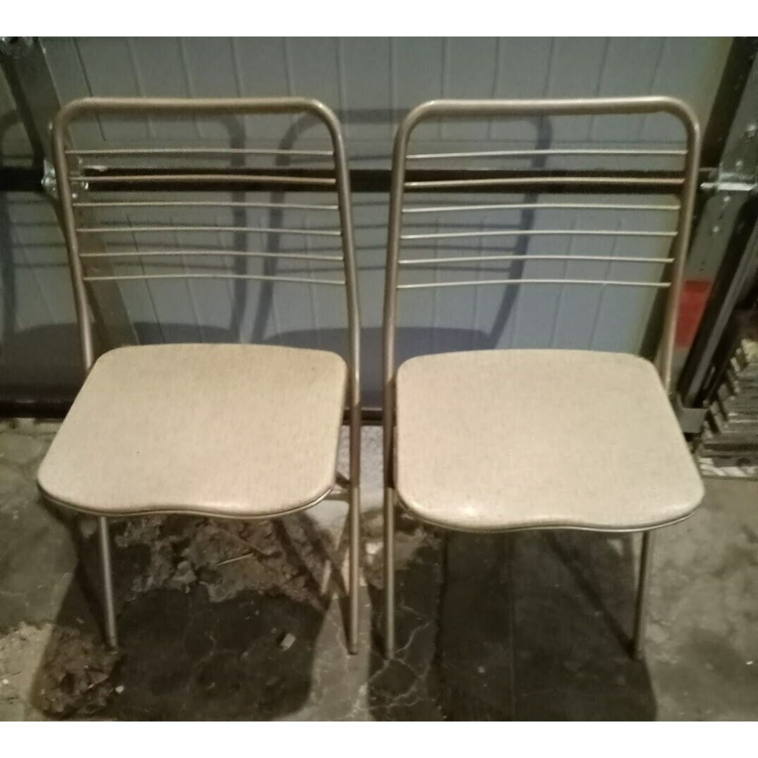 Pair Vintage Mid Century Modern Cosco Stylaire Metal Folding Chairs
