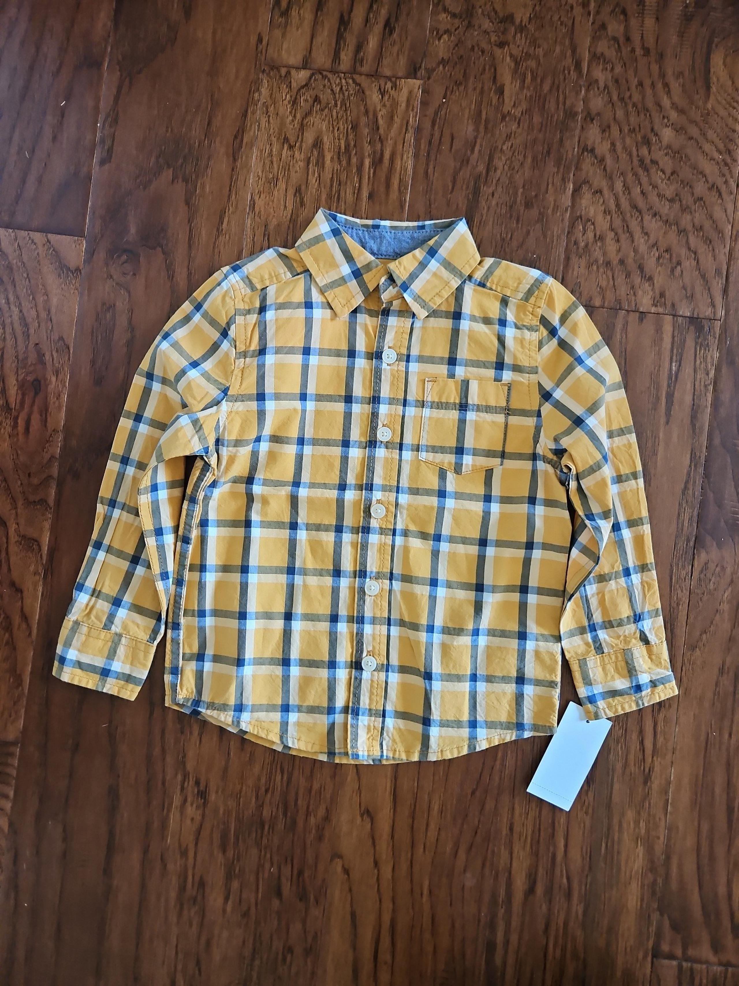 NEW Oshkosh B'gosh 2T Toddler Boy Button Up Long Sleeve Yellow White Blue Plaid
