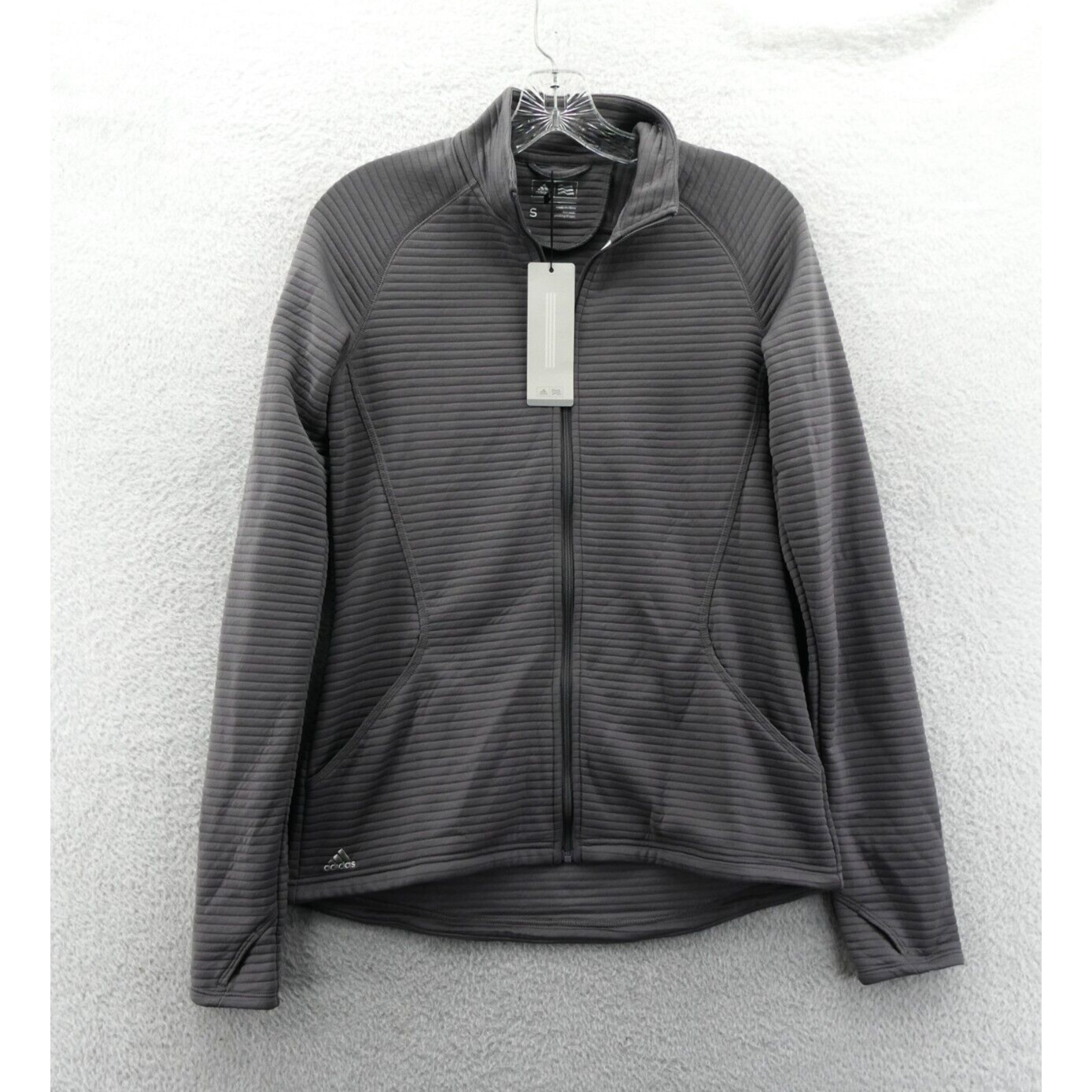 Adidas Golf Jacket Mens Small Gray Ribbed Knit Full Zip PGA Technical Sport New