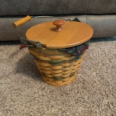 Vintage 2002 Longaberger Autumn pail basket with Wooden lid and handle 8