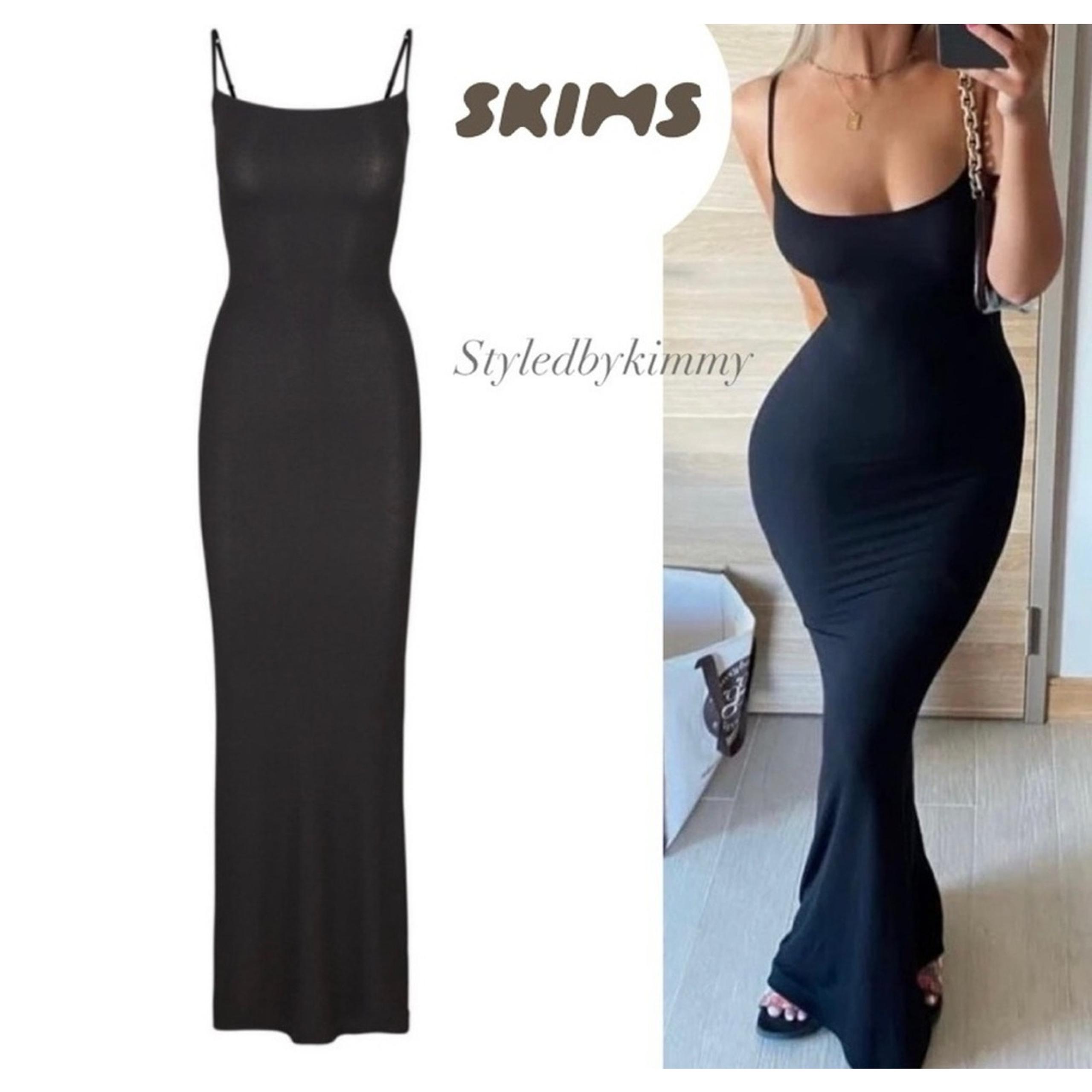 SKIMS Soft Lounge Long Slip Dress Onyx Black NWT Small S