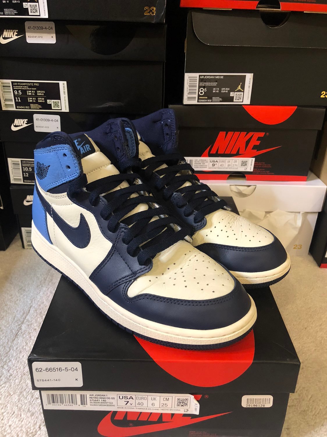 Air Jordan 1 obsidian unc 7y