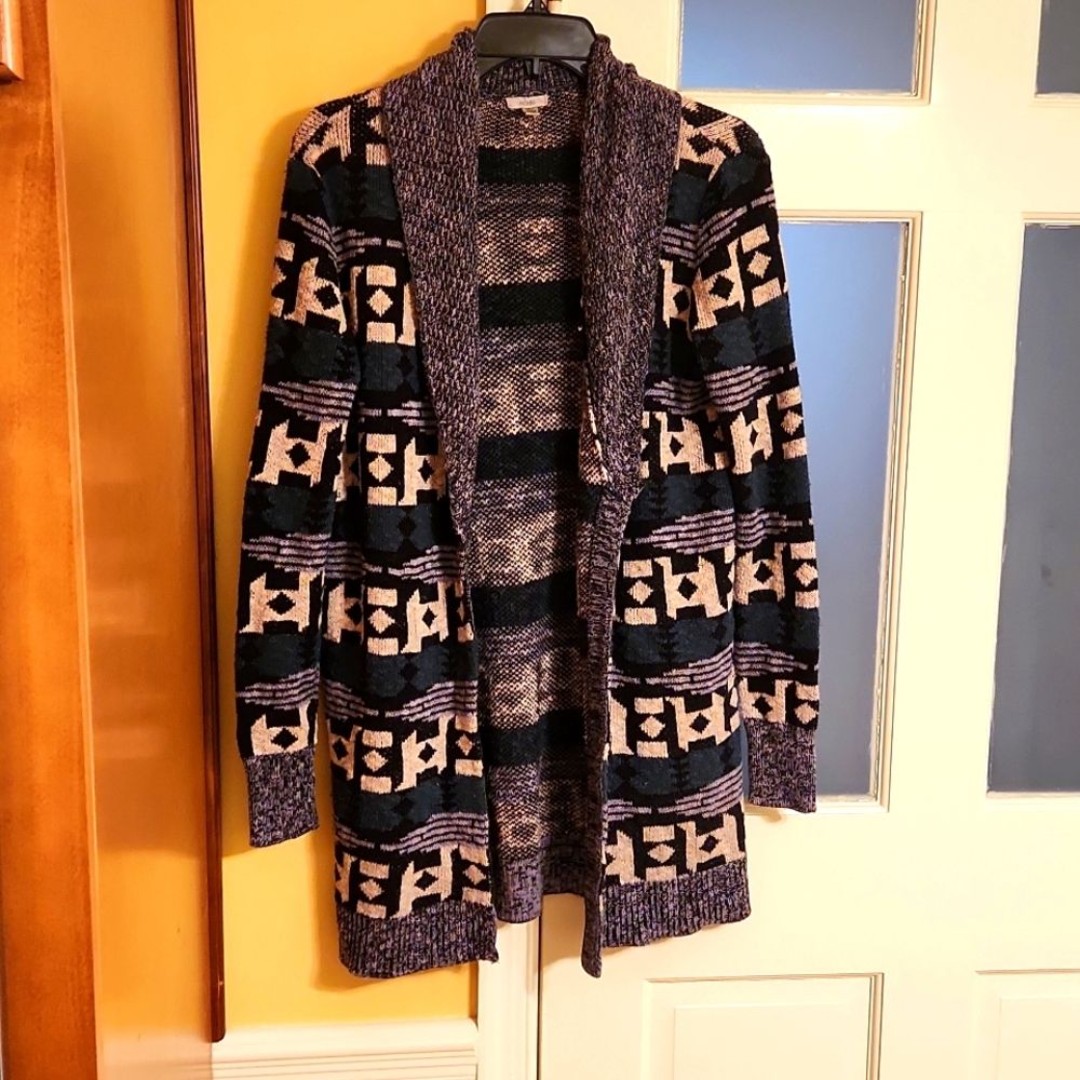 Ecote Women's Southwestern Aztec Print Open Cardigan Sweater Size M
