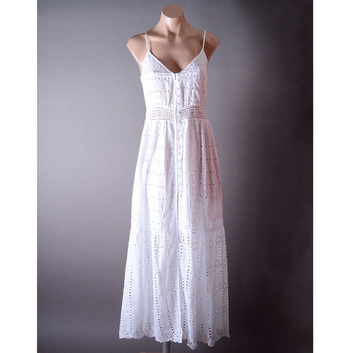 White Casual Women Bohemian Boho Beach Front Slit Slip Crochet Long Maxi Dress M