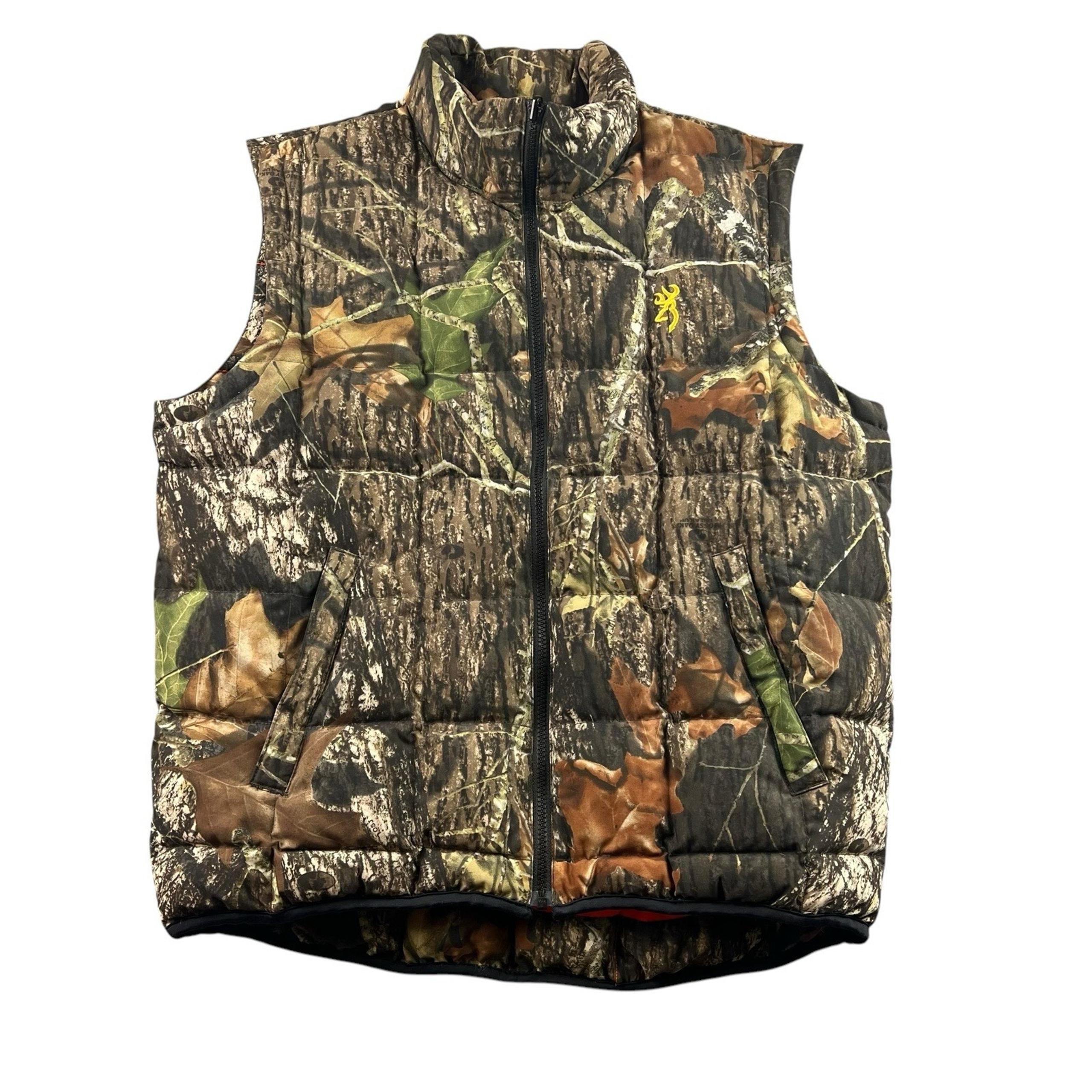 Browning Mossy Oak Camo & Orange Down Reversible Puffer Vest Jacket Men Size M