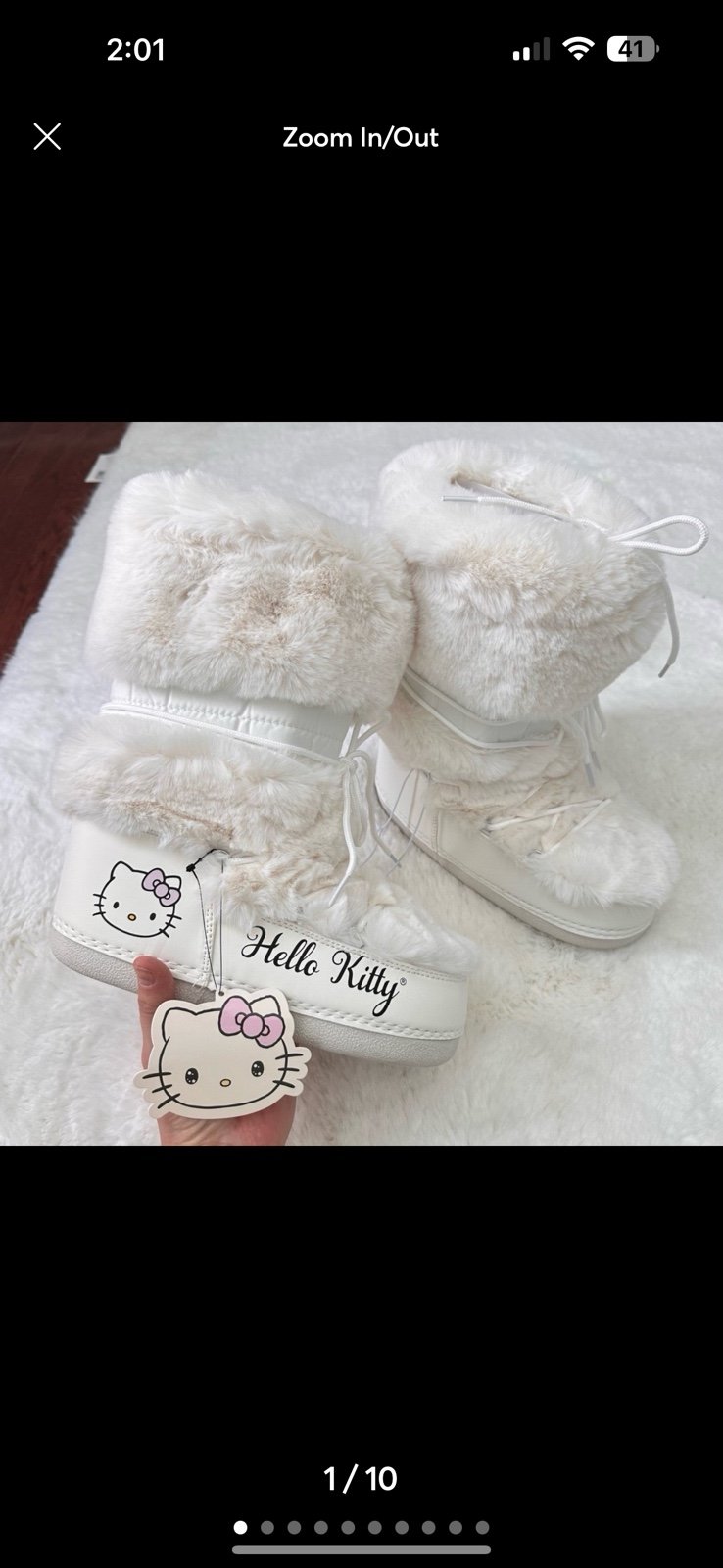 Forever 21 Hello Kitty Snowboots White Pink New Woman’s 7 Moonboots Style Kawaii