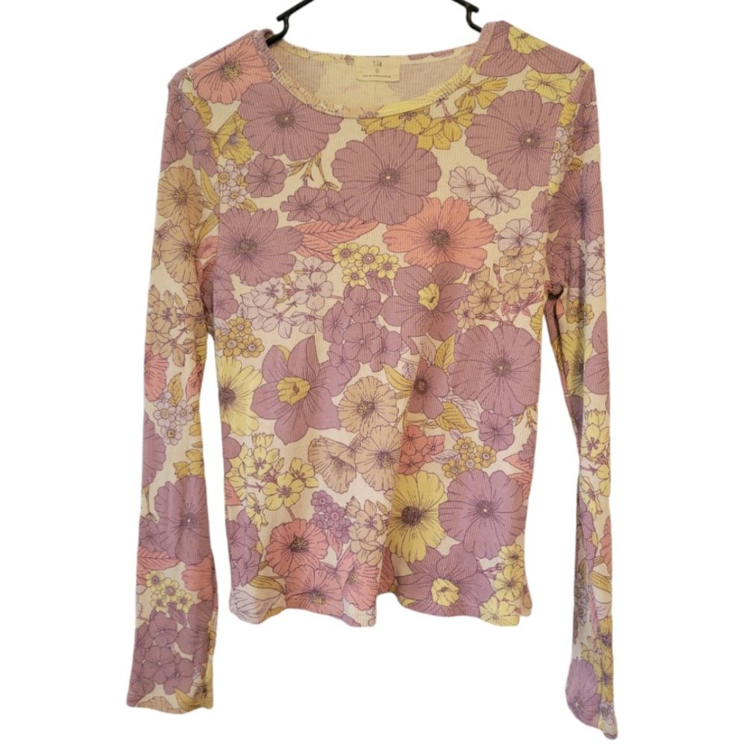 Anthropologie t.la Multicolor Floral Long Sleeve Classic Comfy Ribbed Top Size L