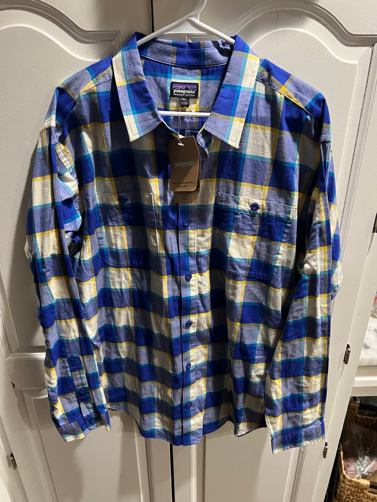 Patagonia Organic Cotton LW Flannel Mens Shirt Plaid Medium Shirt Long