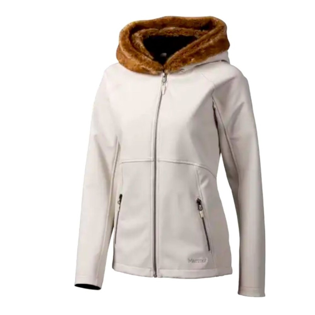 Marmot Furlong Jacket Women's-Whitestone-Medium hooded faux fur