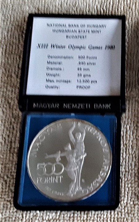 1980 HUNGARY 500 FORINT SILVER PROOFS, LAKE PLACID XIII OLYMPIC COIN RARE LOW