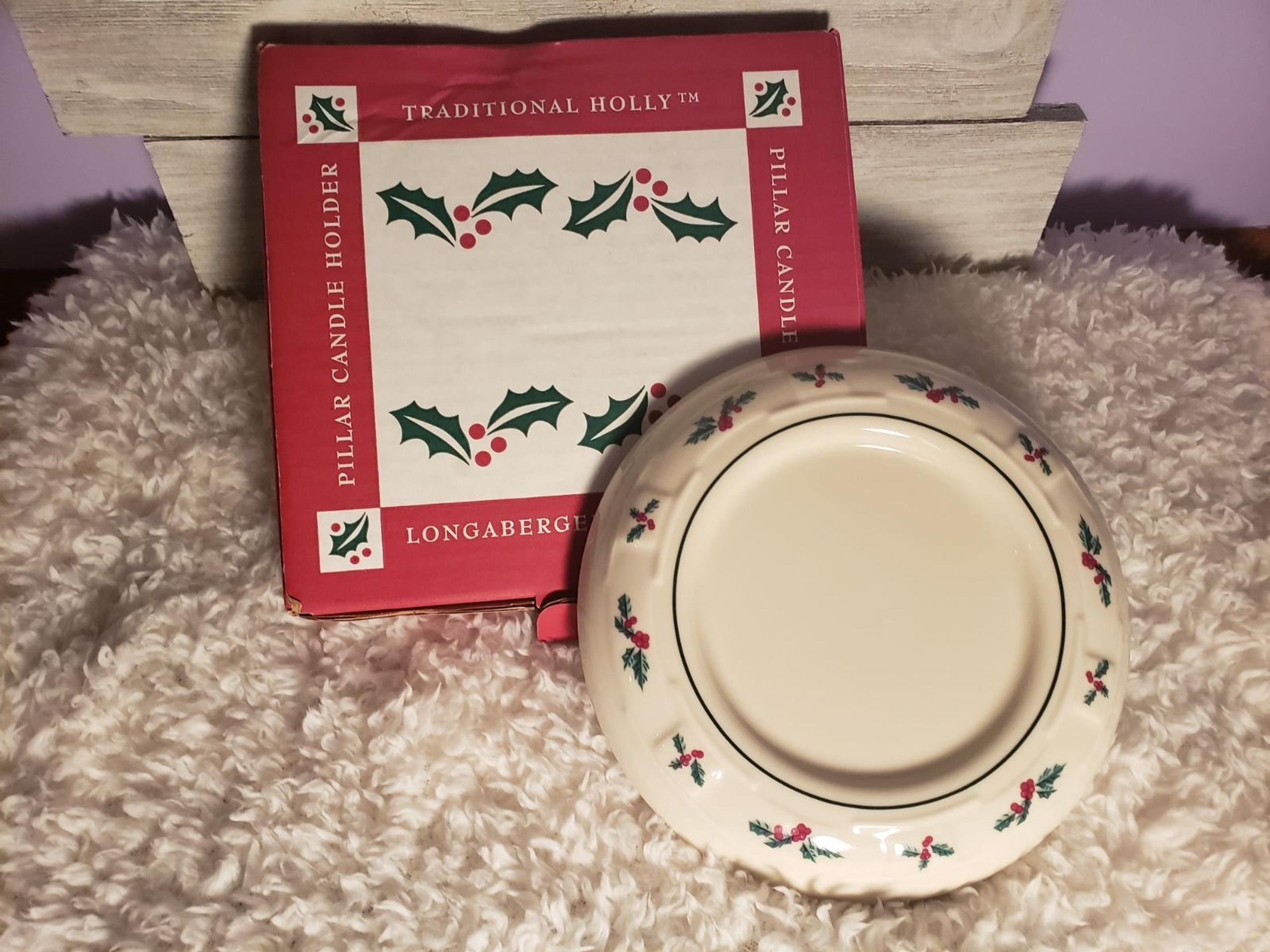 Longaberger Traditional Holly Holiday Pillar Candle Holder  #38032