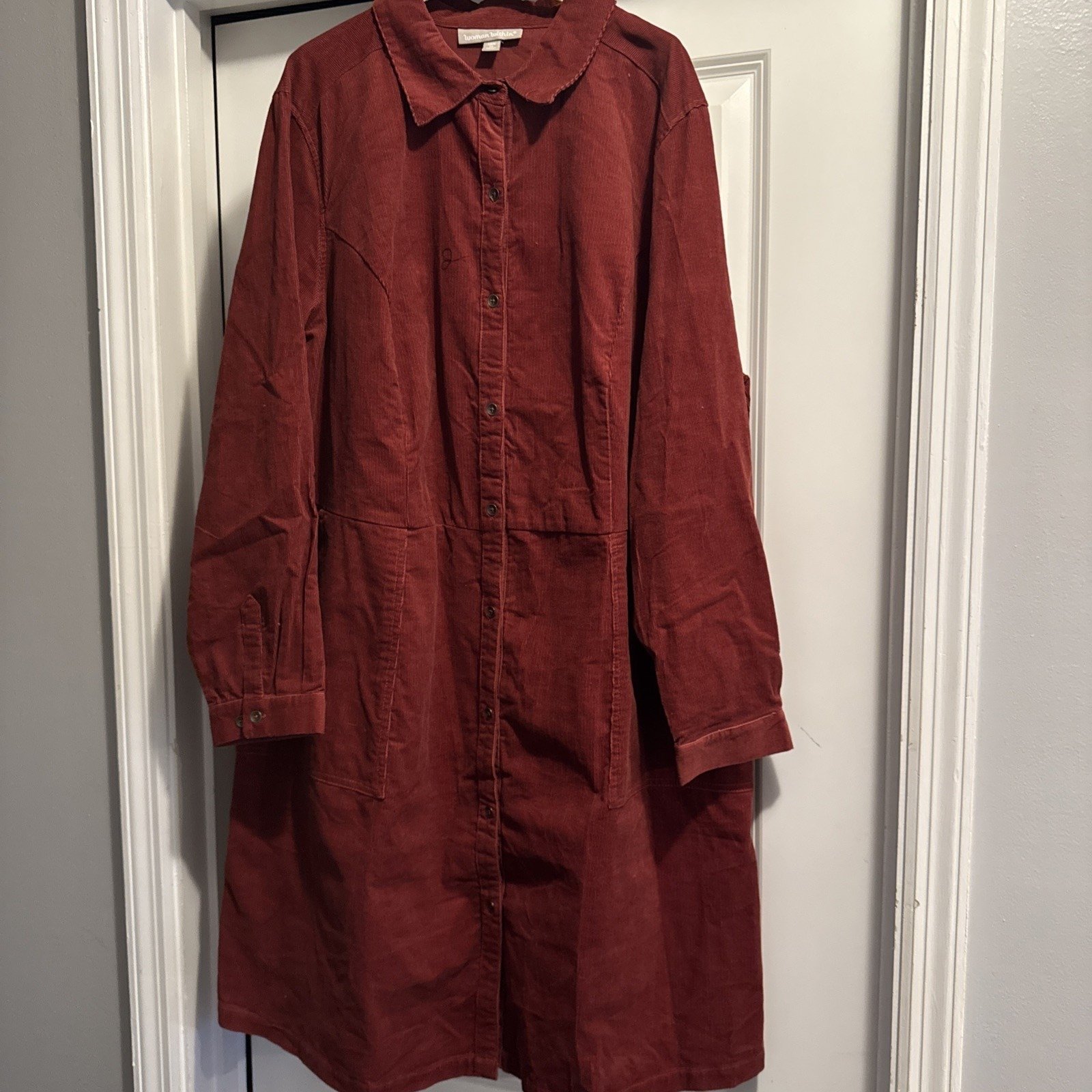 Woman Within Corduroy Long Sleeve Dress Buttons Rust Pockets Size 22/24 1X