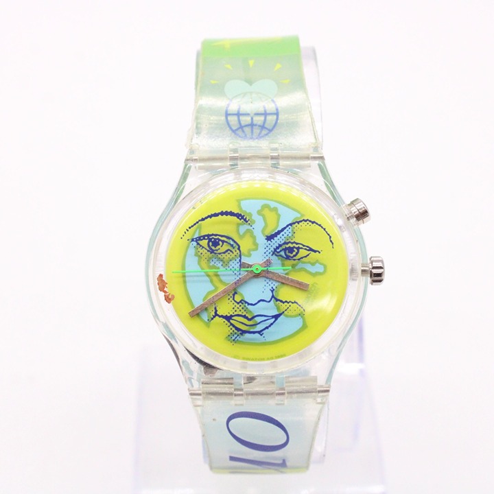 Vintage Swatch Swiss Watch Unisex Multicolor Tone Stainless Steel HEART ON EARTH