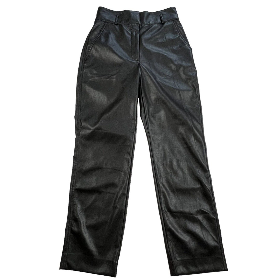 ARITZIA Babaton SIZE 4 Vegan Faux Leather Belted Pants Trousers High Rise Black