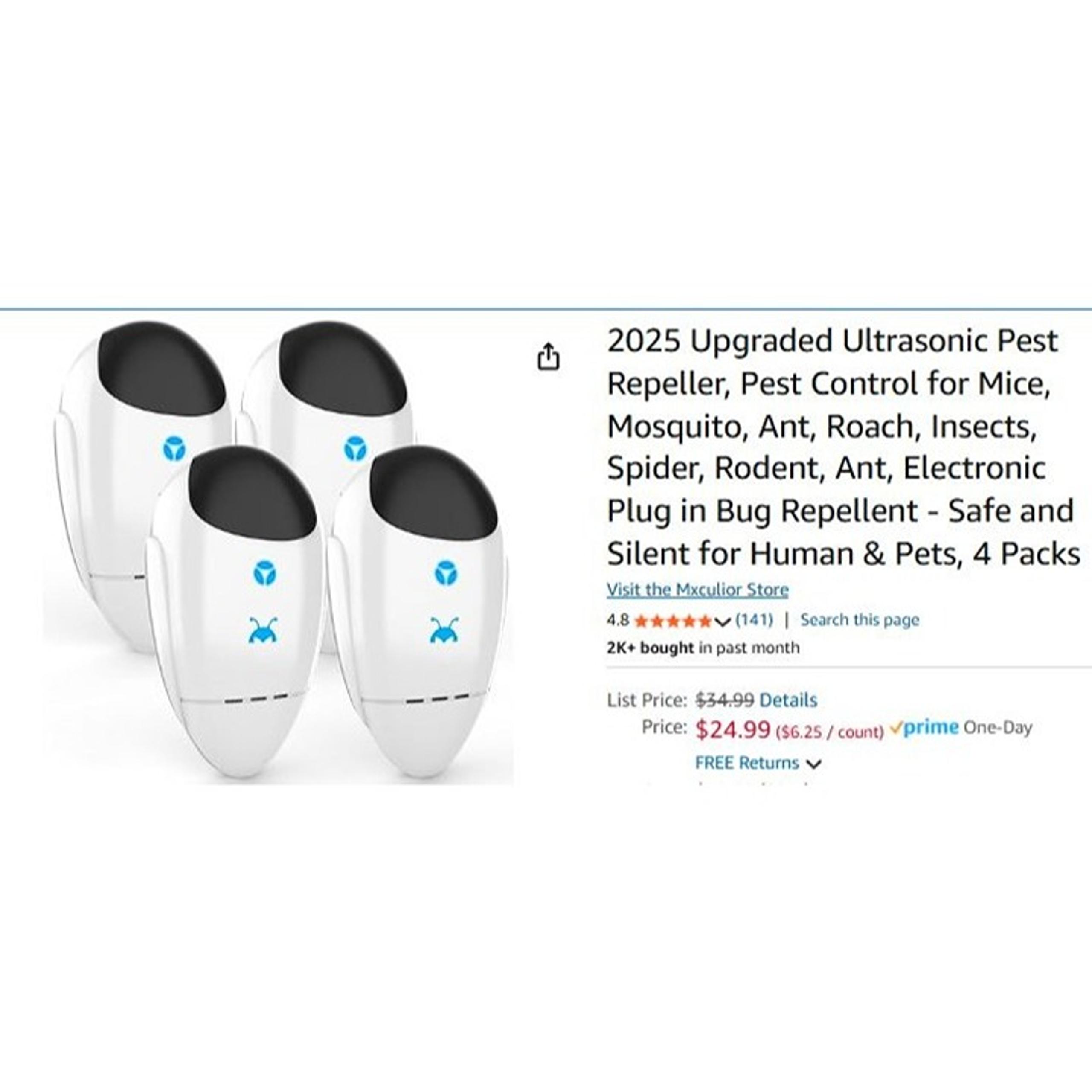 2025 Upgraded Ultrasonic Pest Repeller, Pest Control for Mice, Mosquito, Ant,