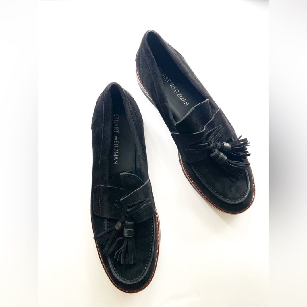 Stuart Weitzman Black Suede Tassle Loafers Women's Size 9