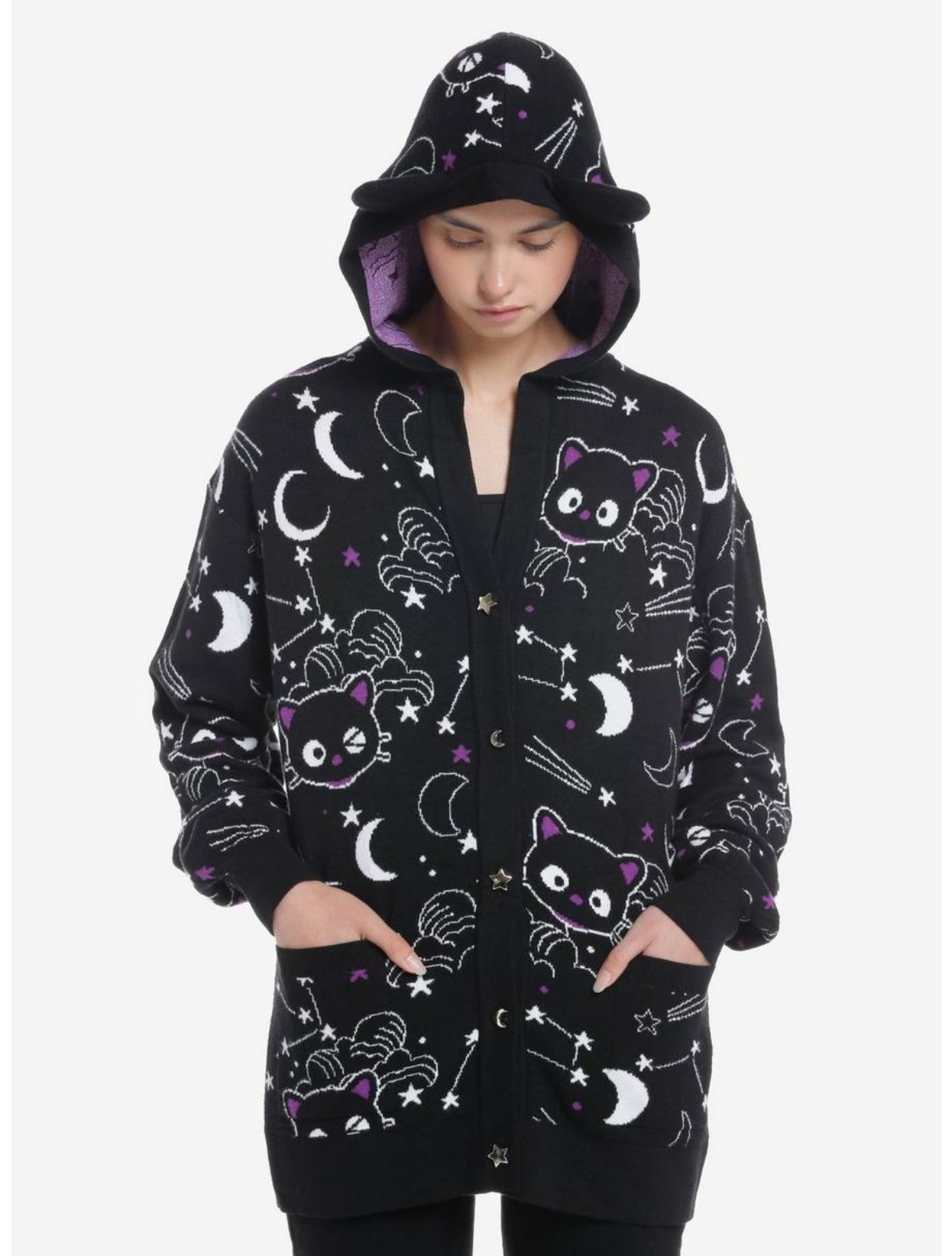 Chococat Celestial Knit Hooded Girls Cardigan sz MD