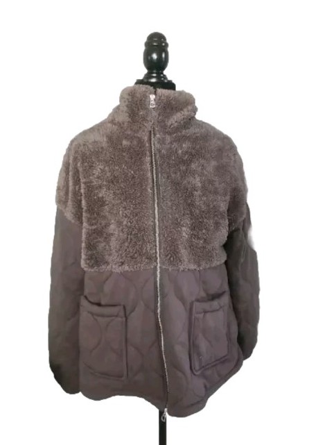 Dylan Womens Brown Quilted Sherpa Full Zip Jacket S