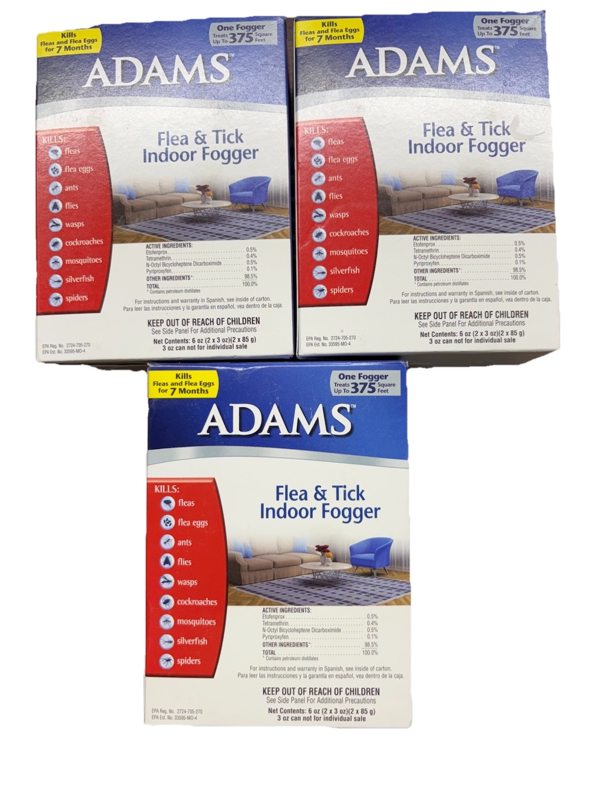 6x Adams Flea and Tick Indoor Fogger, 3 oz New In Box