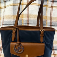 Michael Kors Jet Setter Navy Blue Nylon Tote Brown Leather Trim New Without Tags