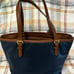 Michael Kors Jet Setter Navy Blue Nylon Tote Brown Leather Trim New Without Tags