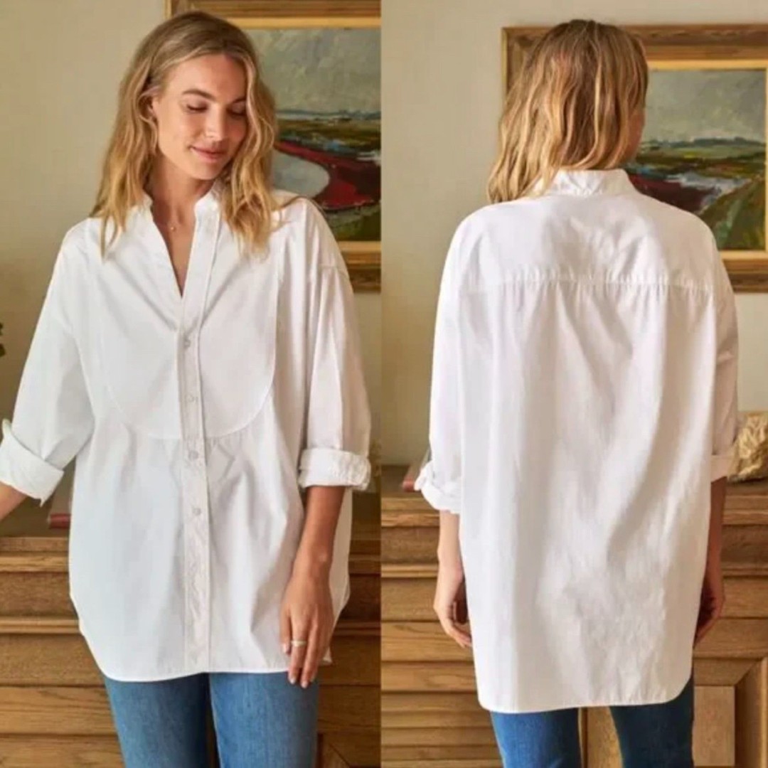 Frank & Eileen Women's Victoria Italian Tuxedo Shirt in White Sz XL Oversized