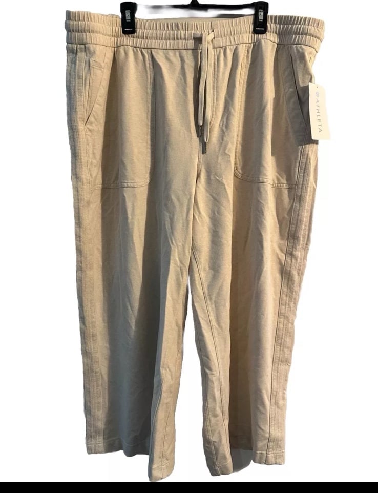 Athleta Farallon Heathered Wide Crop Pants Womens 24 Beige Elastic Waistband