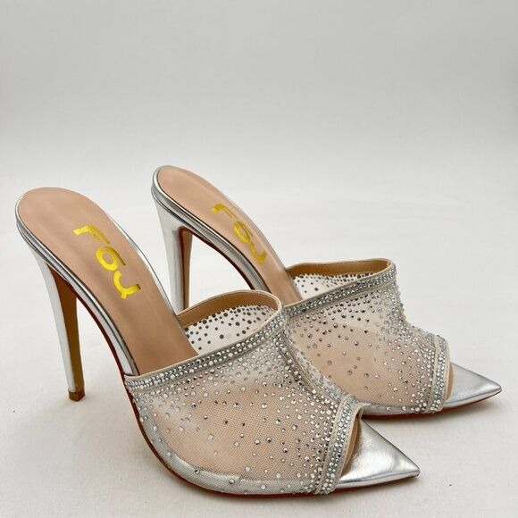 FSJ Women Fashion Mid High Heels Sandals Suede Slip on Open Toe Mules Sexy