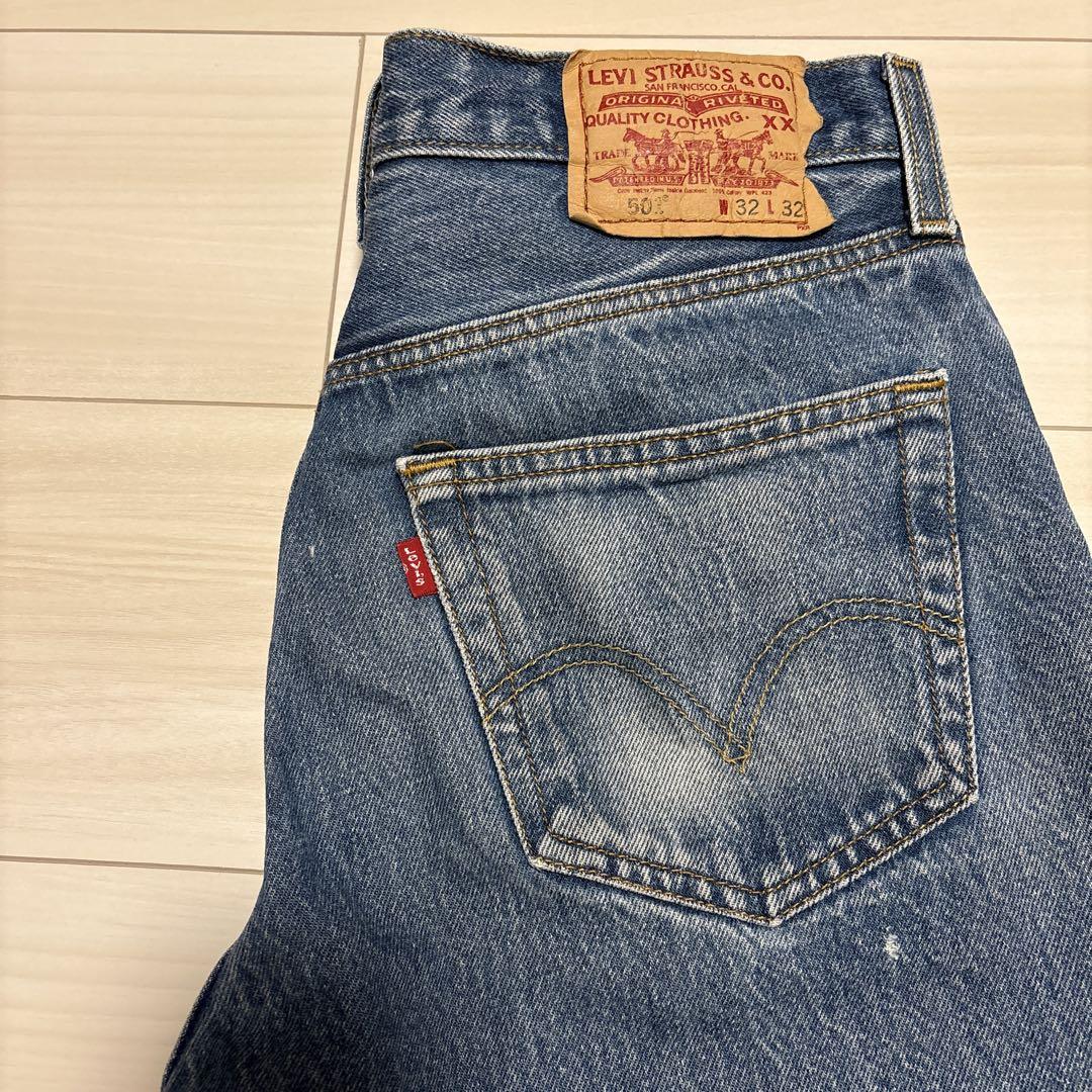 80s “Levis 501” W30L32 chemical washed denim pants made in