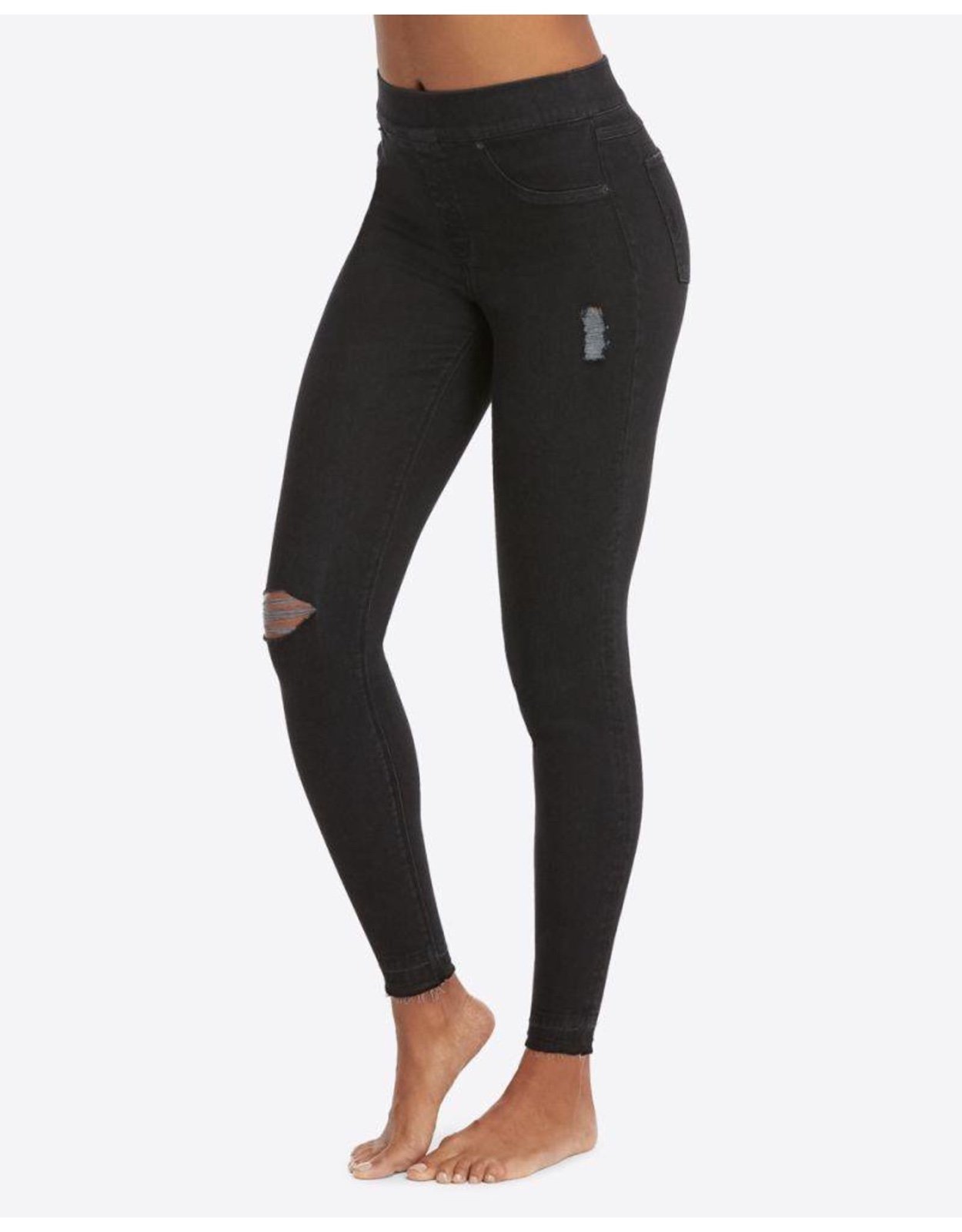 Spanx Distressed Denim Leggings Vintage Black pullon jeans size S NEW