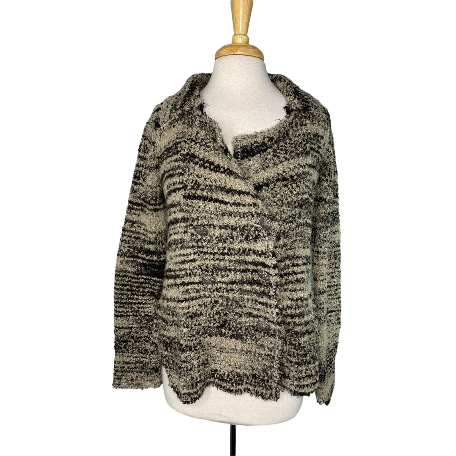 FREE PEOPLE Variegated Textured Stripe Chunky Knit Cardigan Sweater Size Small