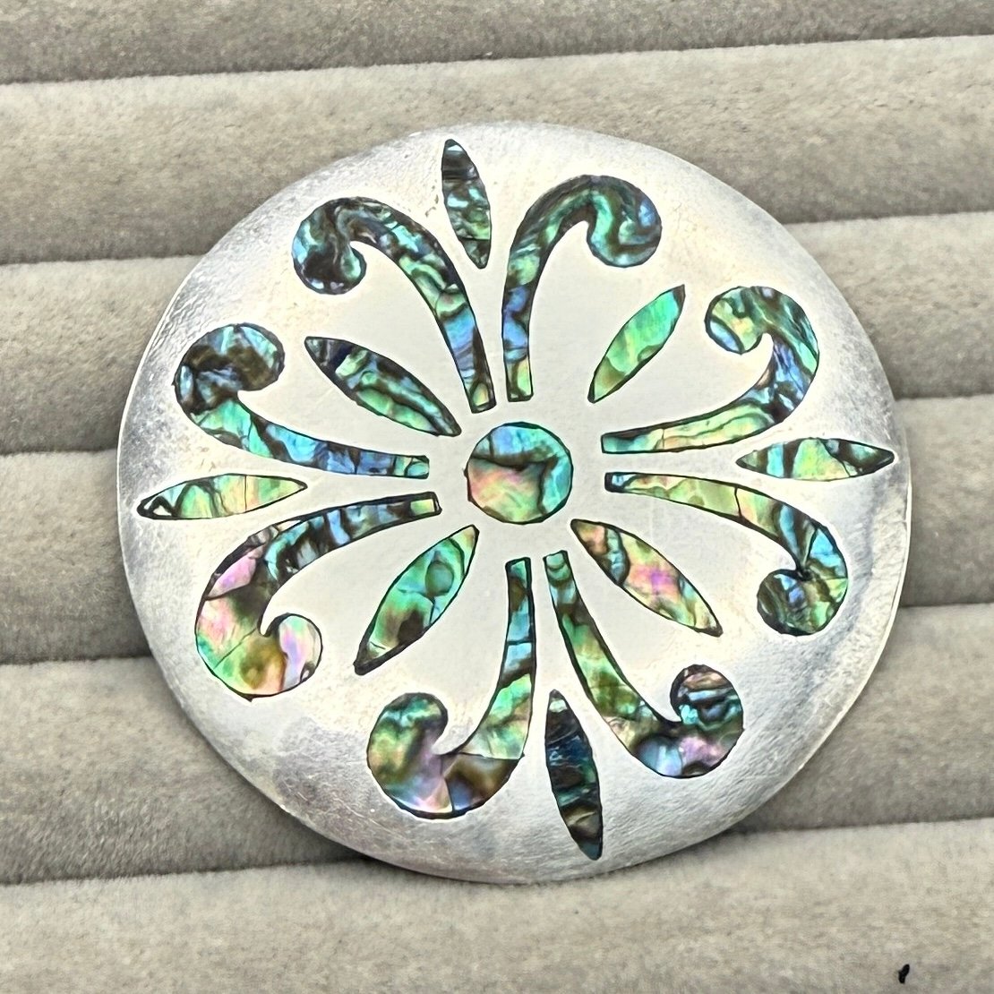Vintage LS Taxco Sterling Silver and Inlaid Abalone Shell Pendant / Brooch