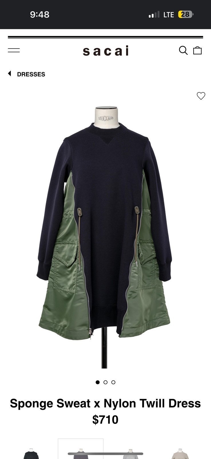 SACAI Sponge Sweat x Nylon Twill Dress