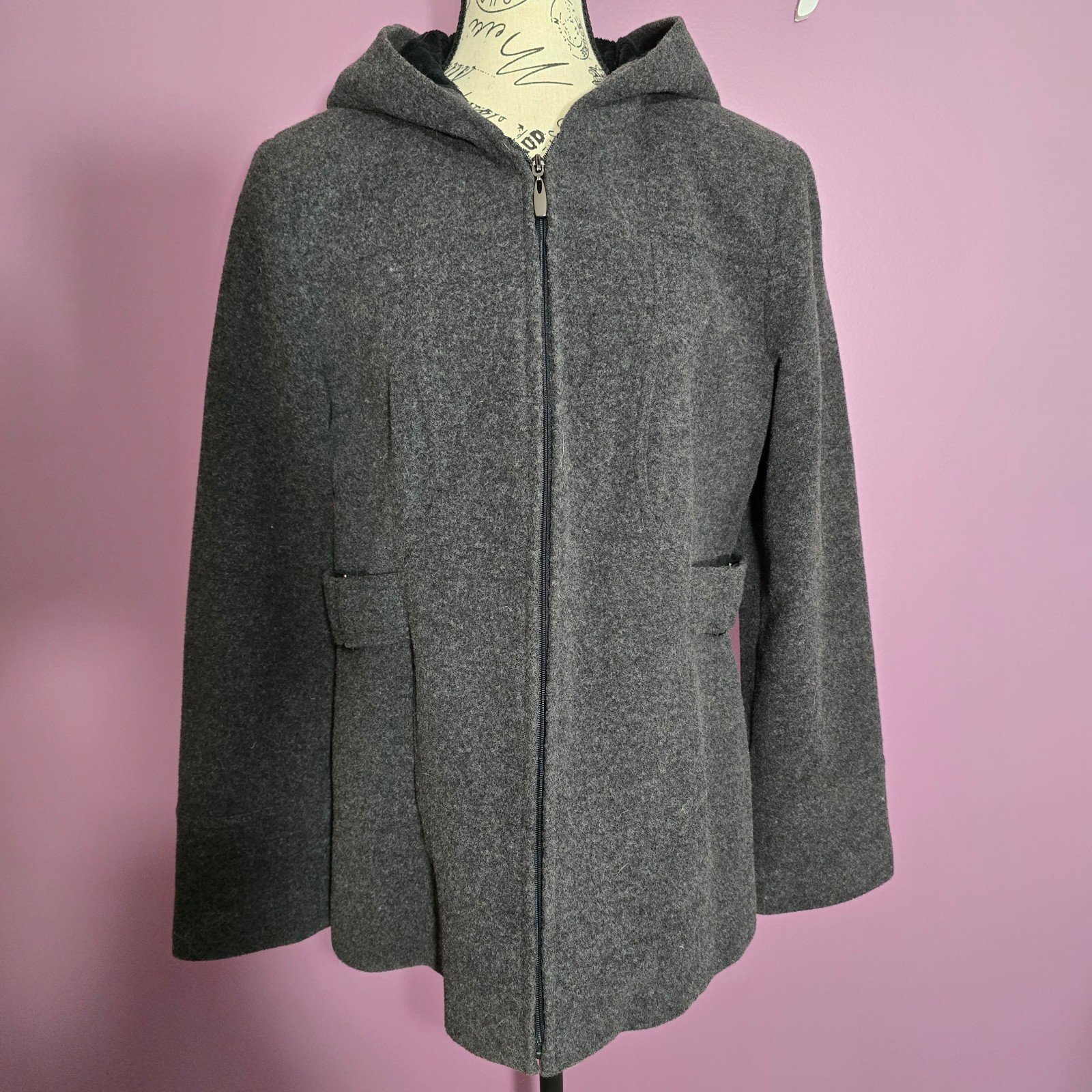 Croft and Barrow hooded zip up wool jacket coat