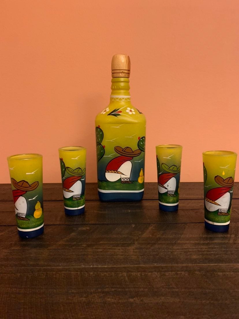 Handpainted Mexican tequila shot glasses