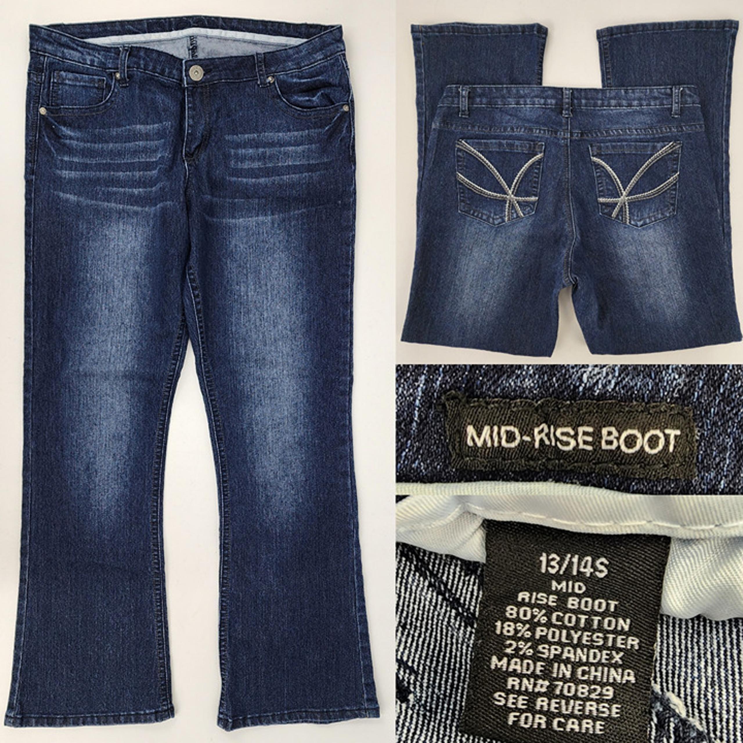 Rue 21 Mid Rise Boot Jeans Womens Junior 13/14 Short 35x29 Dark Blue Indigo Wash
