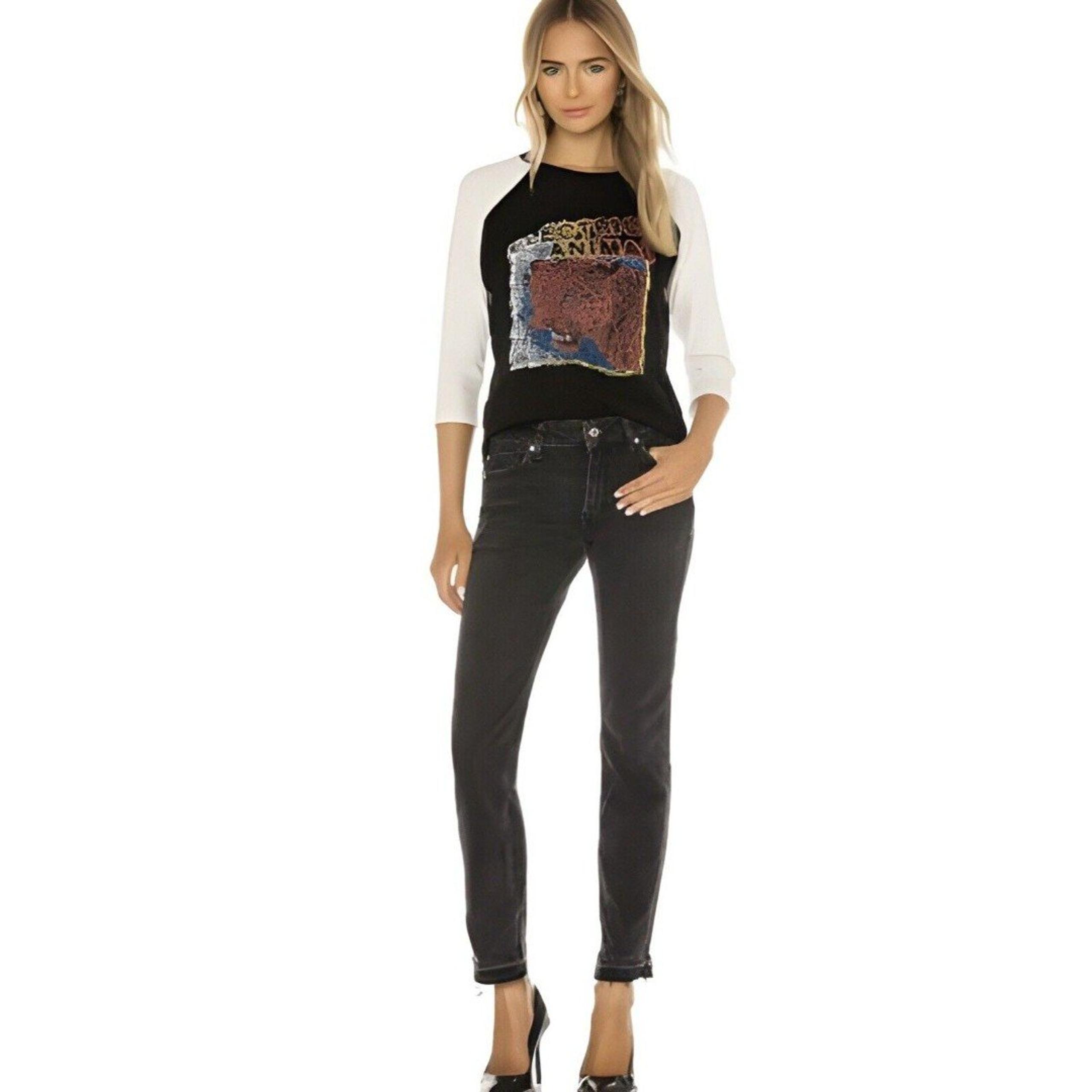Free People We The Free Cuffed Slim Boyfriend Jeans Mid Rise Faded Black 24