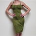 Vintage A. Aubrey Green Paisley Stretchy Pin-up Tie Bust Midi Bodycon Dress S