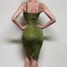 Vintage A. Aubrey Green Paisley Stretchy Pin-up Tie Bust Midi Bodycon Dress S