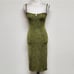 Vintage A. Aubrey Green Paisley Stretchy Pin-up Tie Bust Midi Bodycon Dress S