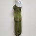 Vintage A. Aubrey Green Paisley Stretchy Pin-up Tie Bust Midi Bodycon Dress S